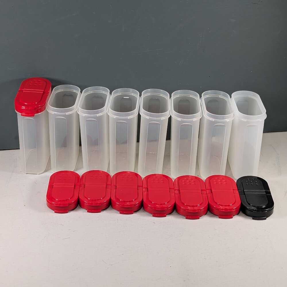 8 x Large Tupperware Spice Shakers in Red / Black